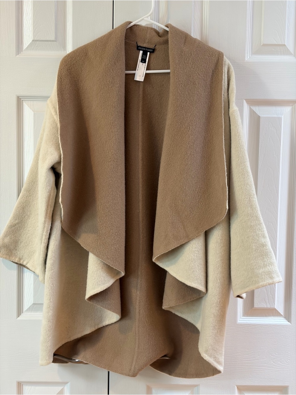 Eileen Fisher Cream and Tan Alpaca/Wool Blend Reversible Jacket Size S